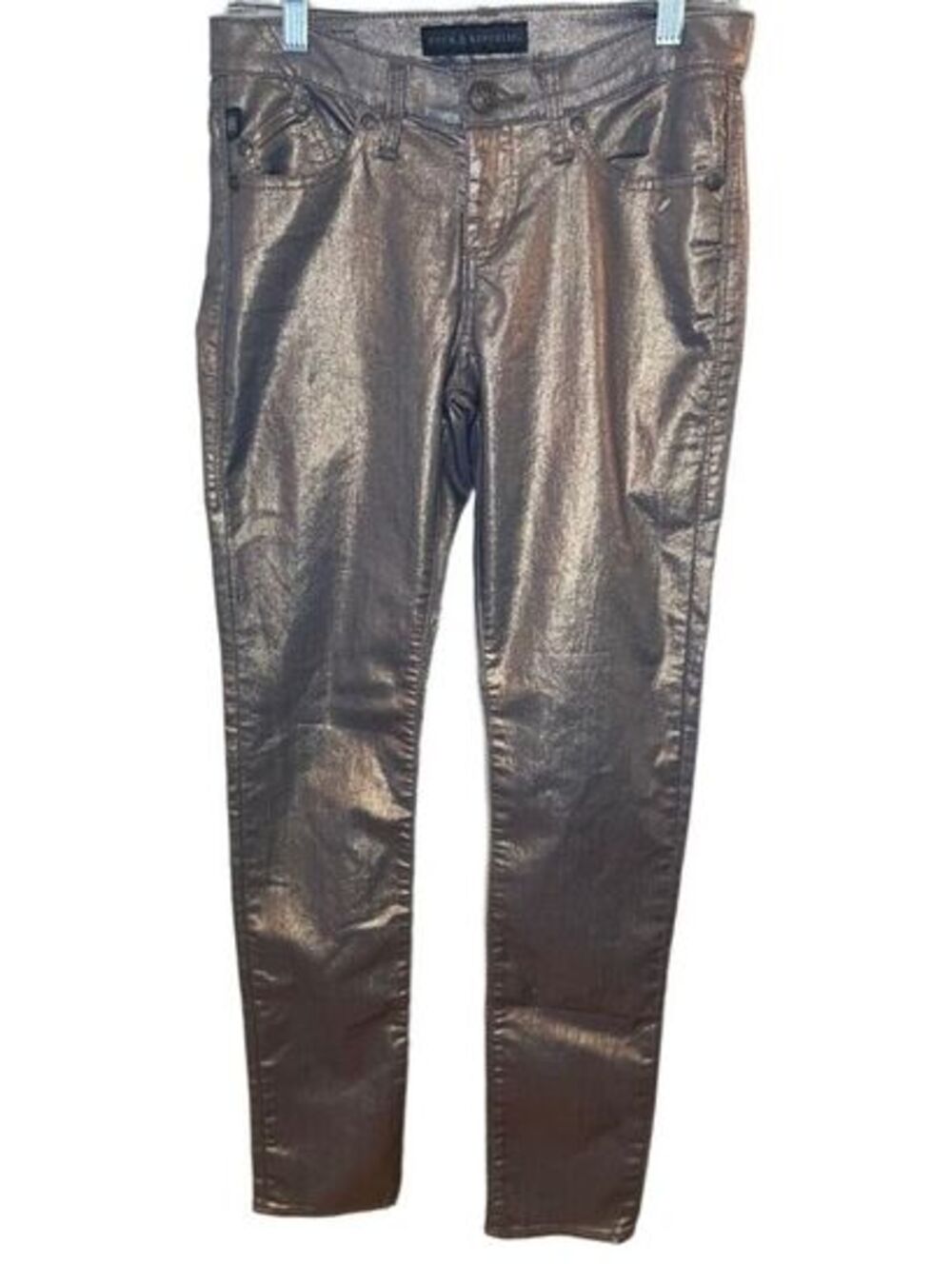 ROCK & REPUBLIC Berlin Metallic Coated Skinny Jeans Bronze Gold Size 4 Y2K